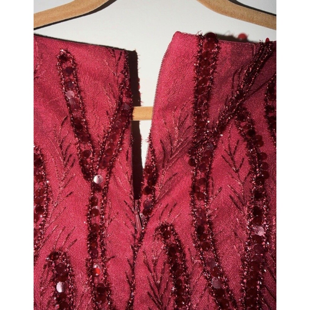 Mac Duggal Red Sequin Cocktail Midi Dress. Size 10 Fringe Sleeves V-Neck. NWT - Picture 14 of 14